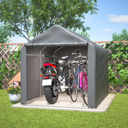 Grote Tuinschuur – Opbergschuur – Garage – Carport – Motorstalling – Zwaar Belastbaar – 160x220x165 cm – Grijs Met Zwart Frame – Rolluikdeur Met Raam