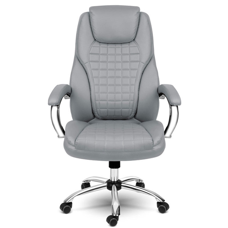 Bureaustoel – Office Chair – Kantoorstoel – Gamingstoel – Draaistoel – Verstelbare Zithoogte – SoftSwing Schommelfunctie – Lichtgrijs Eco-Leer