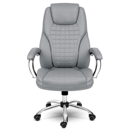 Bureaustoel – Office Chair – Kantoorstoel – Gamingstoel – Draaistoel – Verstelbare Zithoogte – SoftSwing Schommelfunctie – Lichtgrijs Eco-Leer