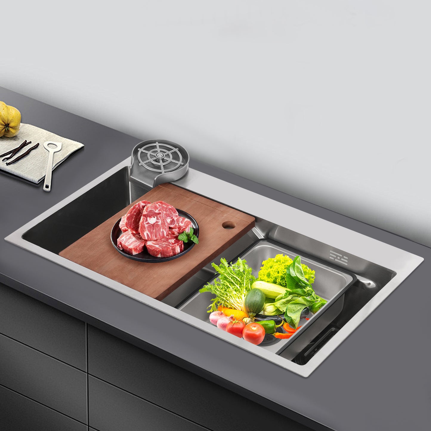 Spoelbak RVS – Keukenspoelbak – Inbouw Spoelbak – RVS Wasbak – Grote Spoelbak – Modern Design – 75x45x22 cm – 304 Roestvrij Staal Met Nano-Coating