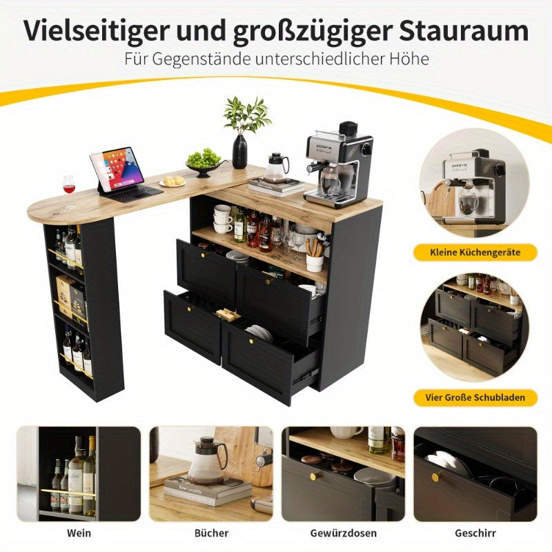 360 Degree Swivel Serving Table With 4 Drawers Storage Cabinet Side Table For Dining Room Office Living Room Home Furniture Modern Design