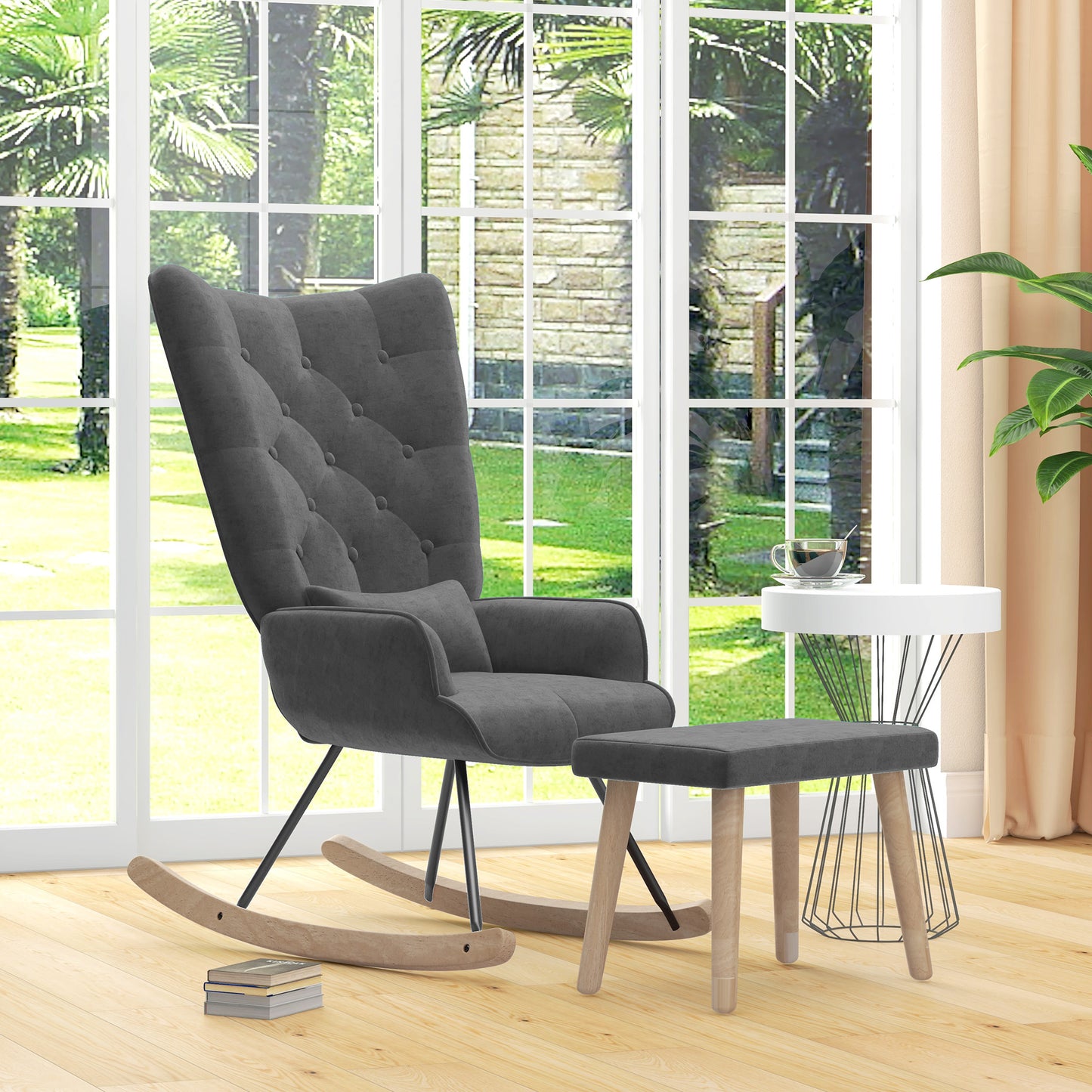 Schommelstoel – Relaxstoel – Fauteuil – Voedingsstoel – Loungestoel – Fluwelen Bekleding – Ergonomisch Design – Houten Poten – 66 x 96 x 101 cm