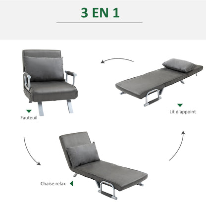 Slofstoel – Fauteuil – Relaxstoel – Zetel – Bedstoel – Verstelbare Rugleuning 5 Posities – Afneembare Wasbare Suède Bekleding – Metaal Frame – Grijs