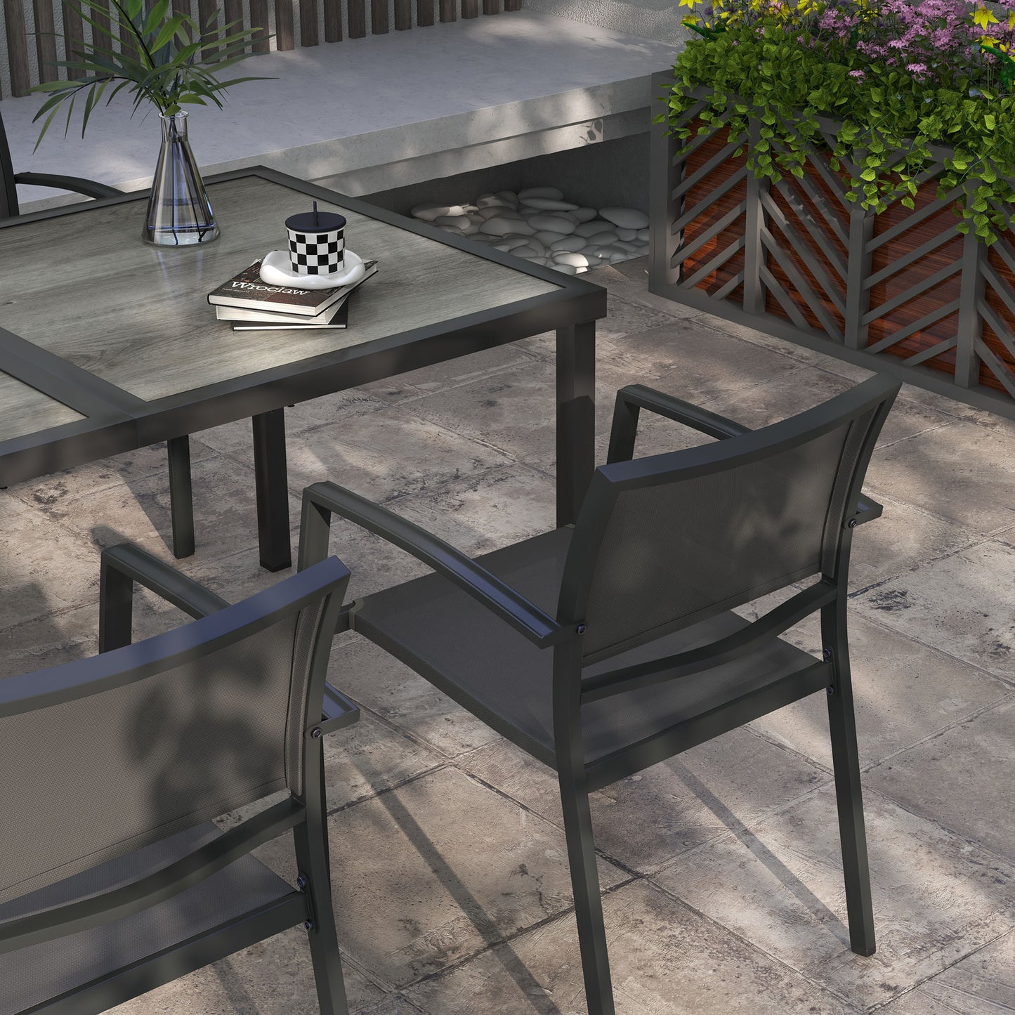Tuinset – Tuinmeubelset – Buitenmeubels – Tuinmeubilair – Terrasset – Grijs – Weerbestendig – Ruime Tafel 150x87x72 cm