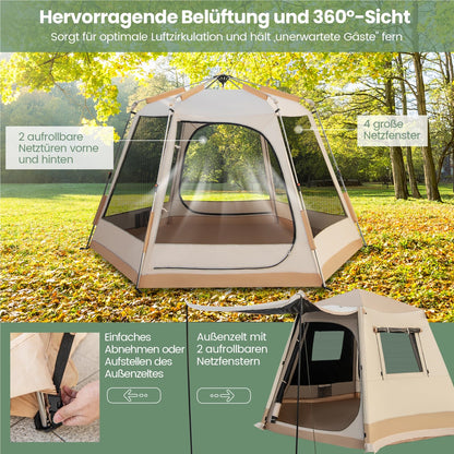 Gezinstent – Kampeertent – Tunnel Tent – Familietent – Outdoor Tent – Voor 4-6 Personen – Waterdicht Met UV Bescherming 50+