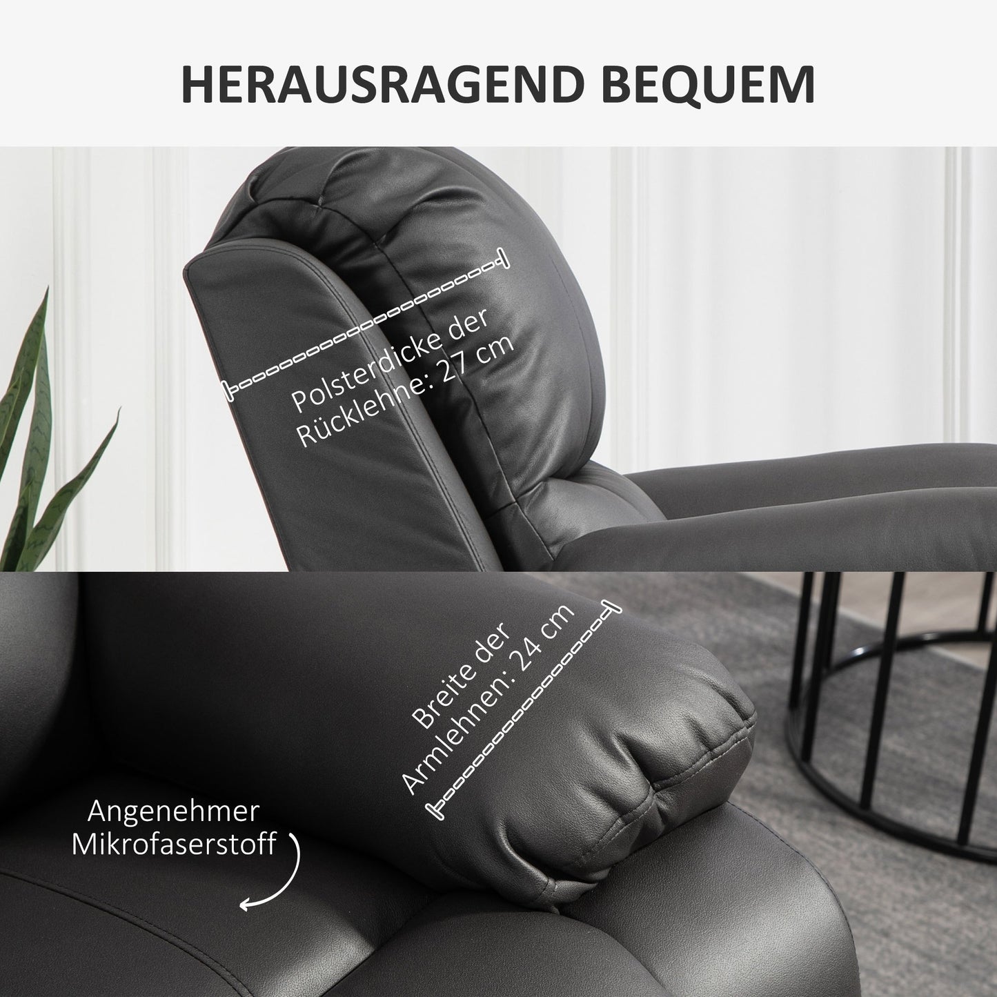 Relaxfauteuil – Relaxstoel – TV Stoel – Draaifauteuil – Ligstoel – Zwart – Verstelbare Rugleuning Tot 135° – Draaibaar En Schommelend