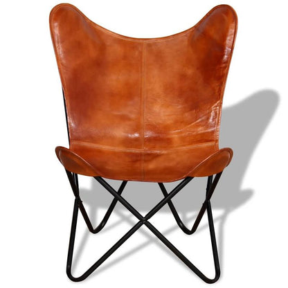Vlinderstoel – Fauteuil – Lounge Stoel – Relaxstoel – Zitstoel – Modern Bruin – Eenvoudige Montage – Stevig Metalen Frame & Hout