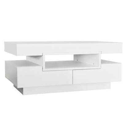 Witte Salontafel – Koffietafel – Tafel – Opbergtafel – Tafeltje – Hoogglans – Vier Lade Front & Achterzijde – Twee Niveaus Design