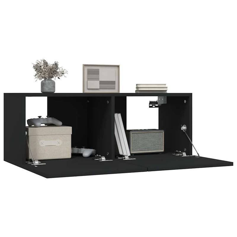 TV cabinets 2pcs. Black 80x30x30cm wood material,  Sleek Cabinet, Minimalist Design, Durable Material, Particle Board, Media Storage, Tv Stand