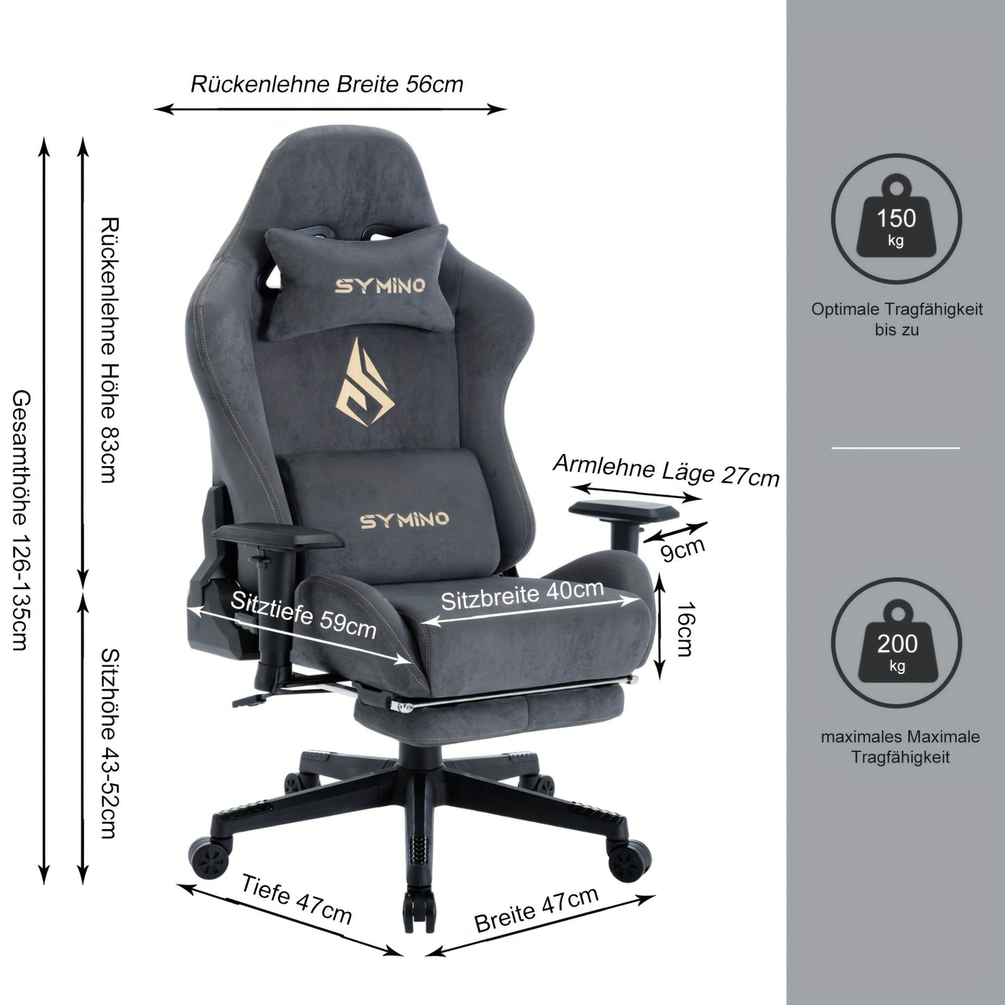 Gamingstoel – Gamestoel – Bureaustoel – Gaming Chair – Game Stoel – Verstelbare Zithoogte – Draaibare Vijfwielige Basis – Ergonomisch Comfort – Duurzame Constructie – Grijs