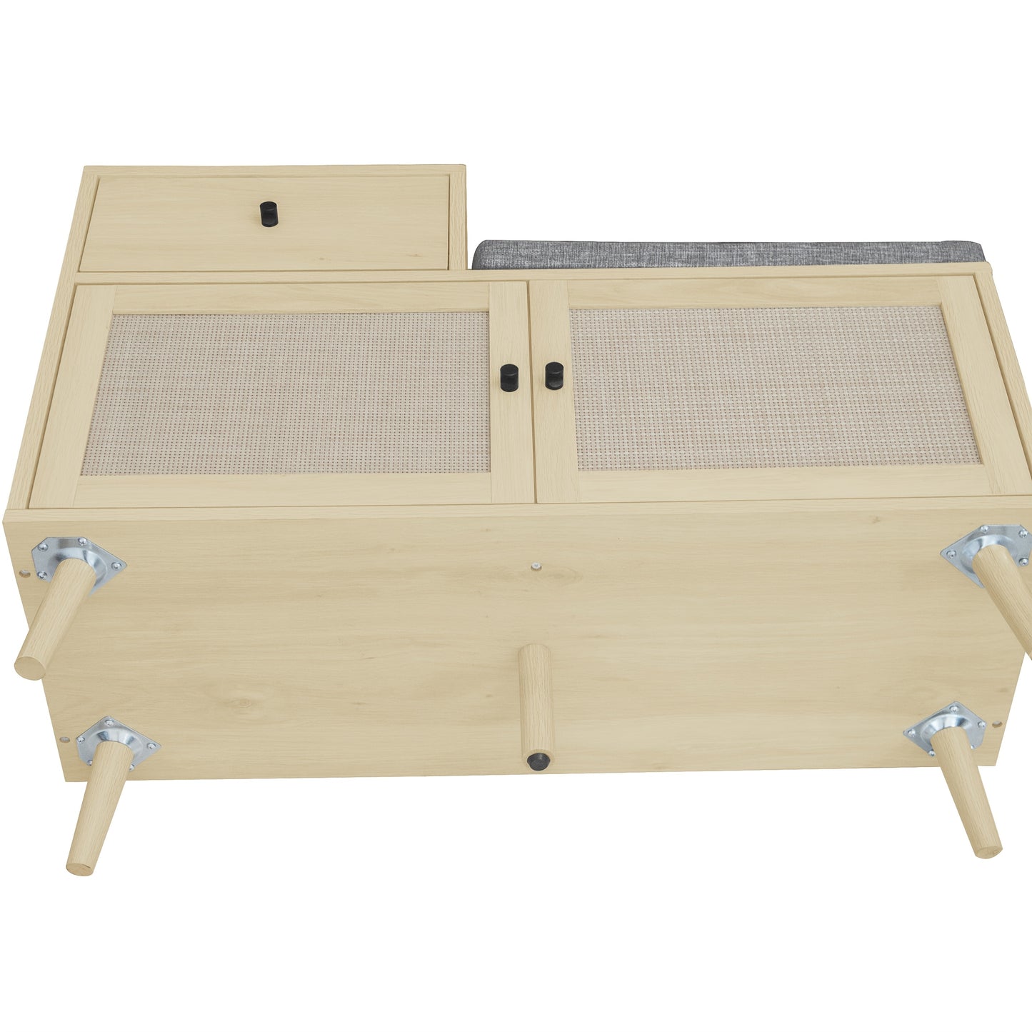 Schoenenbank – Schoenenkast – Schoenenrek – Opbergbank – Halbank – Bohemian Stijl – Rieten Deurtjes – Natuurlijke Houtlook – 3,2 Kuub Opbergruimte – 68,58 cm Hoog