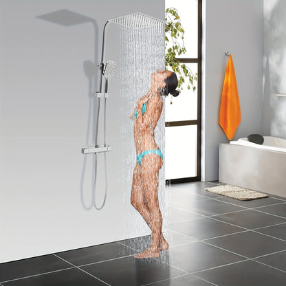 TOOL1SHOOO 30cm Thermostatic Shower Set With Three Hand Shower Modes - Silver, Top Shower With 360° Swivel, Adjustable Height 29.53-48.03inch, Intelligent Thermostatic Suitable For Bathroom Showers And Bathtubs