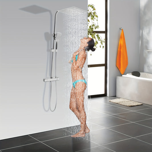 TOOL1SHOOO 30cm Thermostatic Shower Set With Three Hand Shower Modes - Silver, Top Shower With 360° Swivel, Adjustable Height 29.53-48.03inch, Intelligent Thermostatic Suitable For Bathroom Showers And Bathtubs