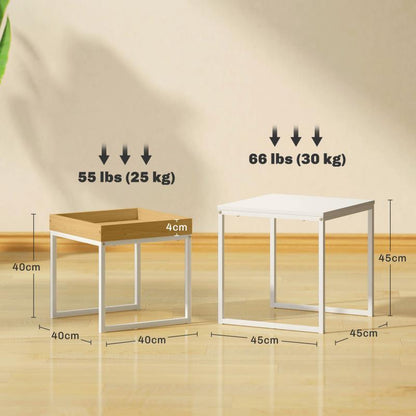 Salontafel Set – Koffietafel – Bijzettafel – Woonkamertafel – Hoektafel – White Oak Houten Blad – Stevig Stalen Frame – Draagkracht 30 kg – Weerbestendig Design