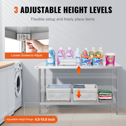 Werktafel Roestvrij Staal – Werkbank Keukentafel Tafeltje Werkoppervlak – 152x61x86 cm – Hygiënisch Stevig Duurzaam – Professioneel Gebruik Ergonomisch
