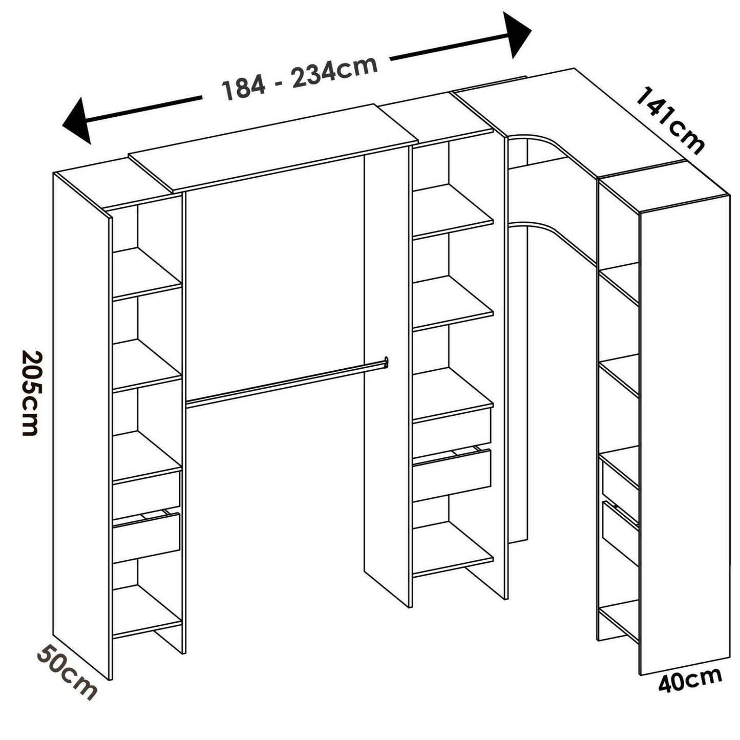Large Alanno Wardrobe, Bedroom Storage Cabinet, Clothes Cabinet, Hanging Wardrobe, 234x141x205 cm, Available in 2 Colors