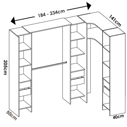 Large Alanno Wardrobe, Bedroom Storage Cabinet, Clothes Cabinet, Hanging Wardrobe, 234x141x205 cm, Available in 2 Colors