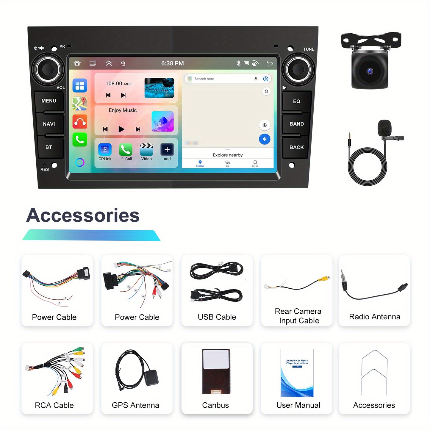 Autostereo – Autoradio – Multimedia Systeem – Double Din – Carplay Android Radio – 7-Inch Touchscreen – Android 15 OS – 6GB RAM 128GB Opslag