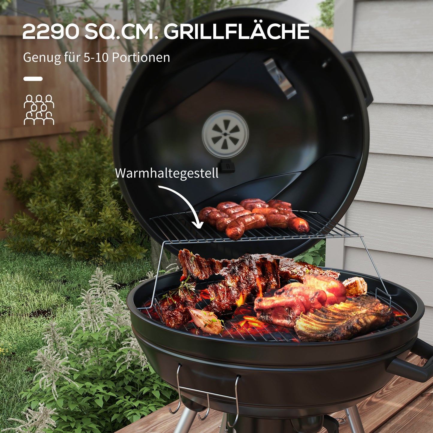 Bol Grill – Houtskoolbarbecue – BBQ Oven – Buitenkeuken – Ronde Barbecue – 54 cm Grilloppervlak – Ingebouwde Thermometer & Uitneembare Aslade – Zwart