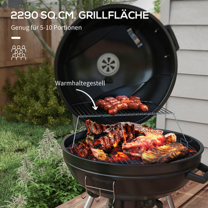 Bol Grill – Houtskoolbarbecue – BBQ Oven – Buitenkeuken – Ronde Barbecue – 54 cm Grilloppervlak – Ingebouwde Thermometer & Uitneembare Aslade – Zwart
