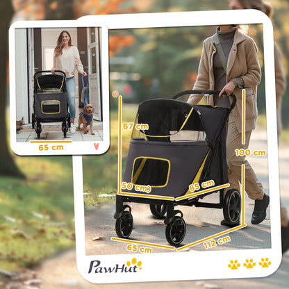 Pawhut dog car dog buggy foldable with pillows and safety lines cat buggy with a mesh window and side pocket made of oxford fabric in dark gray, Pet Stroller, Foldable Pet Cart, Mesh Window Design, Reinforced Stitching, Durab