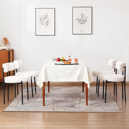 Eetkamerstoel – Kuipstoel – Keukenstoel – Stoel – Dining Chair – Set Van 6 – Bouclé Stof – Gebogen Rugleuning – Metaal Onderstel – Zithoogte 48 cm