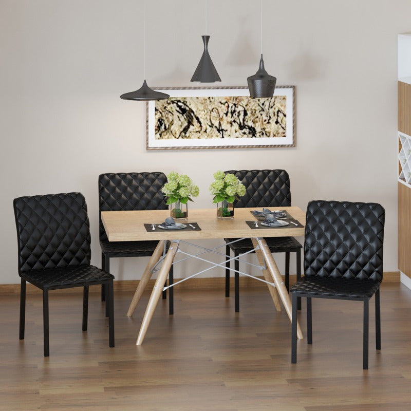 Eetkamerstoel – Keukenstoel – Stoel – Zitstoel – Designstoel – Zwarte Gestoffeerde Zitting – Stalen Poten – 41x50x91 cm