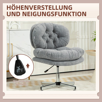 Bureaustoel – Kantoorstoel – Bureaustoelen – Draaistoel – Office Chair – Ergonomische Kantelfunctie – Hoogte Verstelbaar – Zacht Gewatteerd Zitvlak – Linnen Look – Grijs