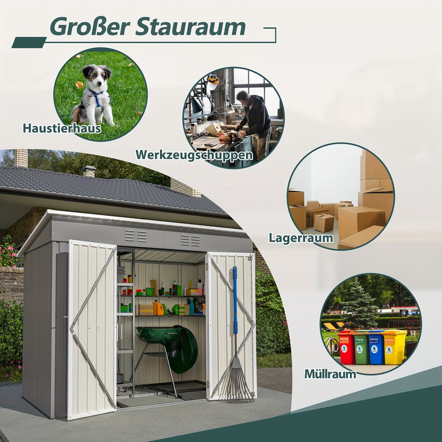 Metalen Tuinschuur – Tuinberging – Tuinhuisje – Opslagschuur – Fietsenberging – Gegalvaniseerd Staal – Ventilatie En Sluitbaar Deursysteem – 244x122 cm Grijs