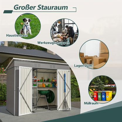 Metalen Tuinschuur – Tuinberging – Tuinhuisje – Opslagschuur – Fietsenberging – Gegalvaniseerd Staal – Ventilatie En Sluitbaar Deursysteem – 244x122 cm Grijs