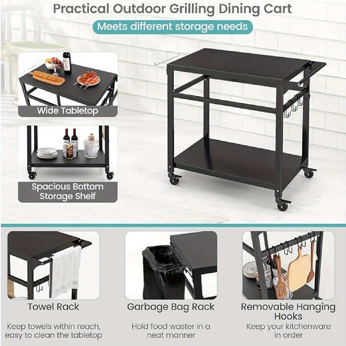 BBQ Trolley – Barbecuewagen – Keukentrolley – Serveerwagen – Grillwagen – Met 2 Planken & 4 Wielen – Stevige Metalen Constructie 80x50,5x88 cm