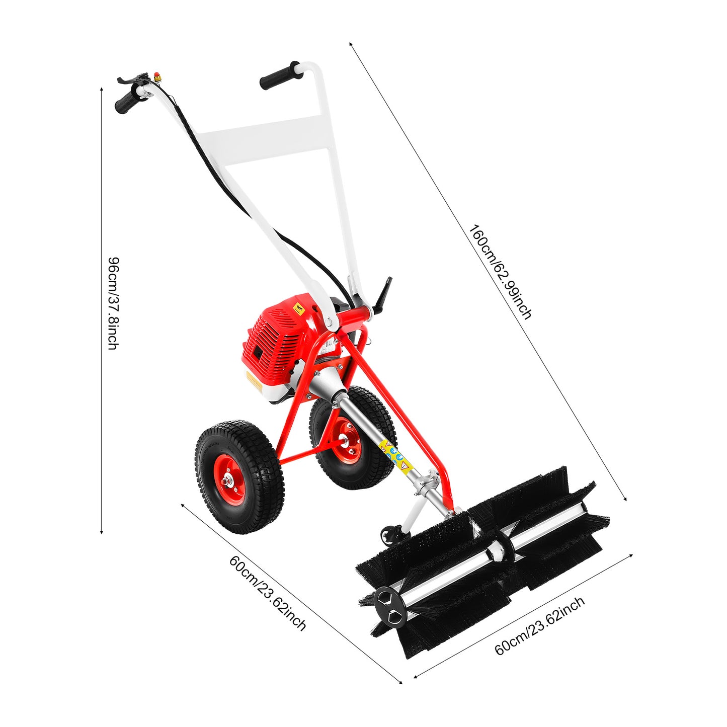 43CC Benzine Veegmachine – Handveger – Motorbezem – Bladveger – Tuinveger – 60 cm Borstelbreedte – 1,7 PK Motor – Stevige Constructie