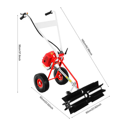 43CC Benzine Veegmachine – Handveger – Motorbezem – Bladveger – Tuinveger – 60 cm Borstelbreedte – 1,7 PK Motor – Stevige Constructie