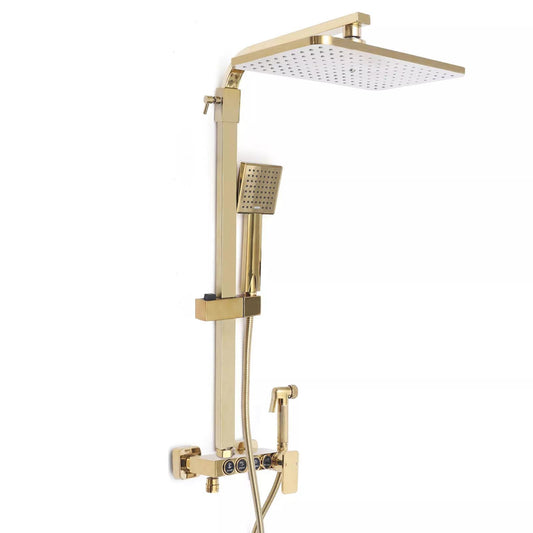 Doucheset – Regendouche – Handdouche – Badkraan – Bidet Spray – 4-in-1 Functies – Hoogte Verstelbaar 80-120 cm – Keramische Kern & Messing Ventielen – Luxe Gouden Afwerking