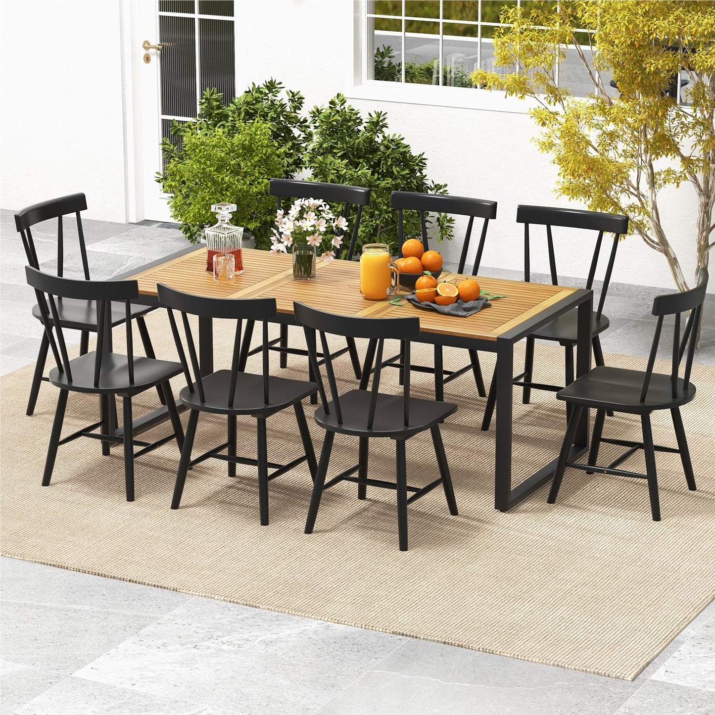 Tuintafel – Buiten Tafel – Eettafel Tuin – Terrastafel – Balkon Tafel – Acaciahout – 200x90cm – Parasolgat – 8 Personen