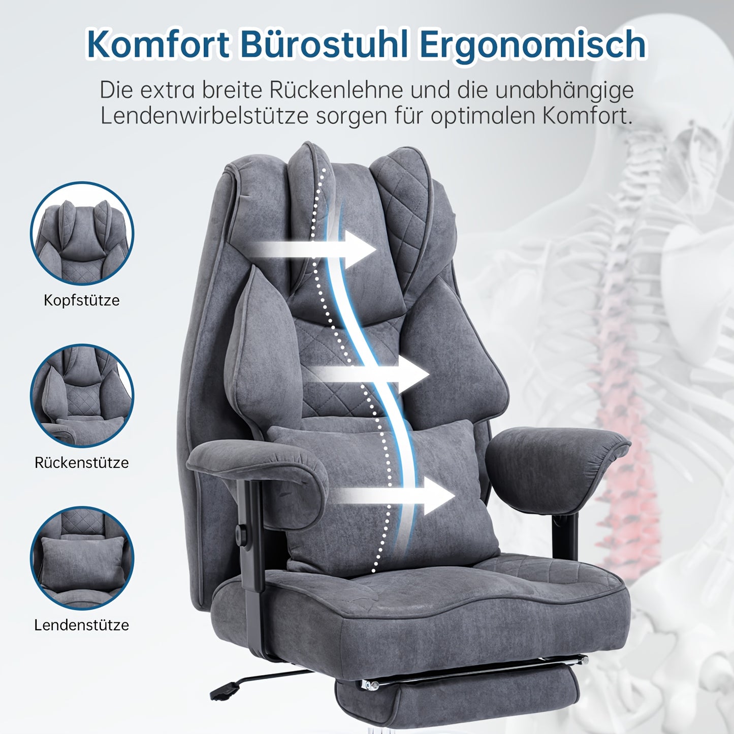Ergonomische Bureaustoel – Kantoostoel – Gamestoel – Werkstoel – Executive Stoel – Verstelbare Zithoogte – Uitschuifbare Voetensteun – Mesh Zwart – Draagvermogen 200 kg