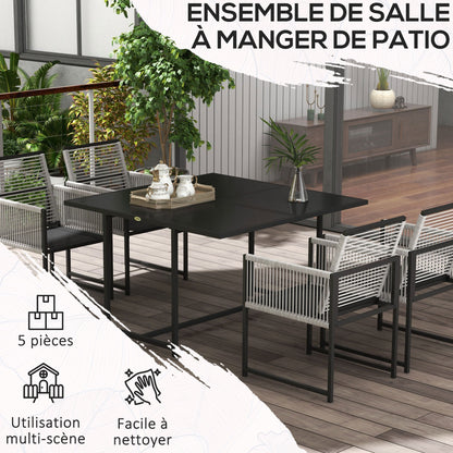 Tuinset – Diningset – Loungeset – Bistroset – Zitgroep – 5-delig – Gehard Glas Tafelblad – Inklapbare Rugleuningen