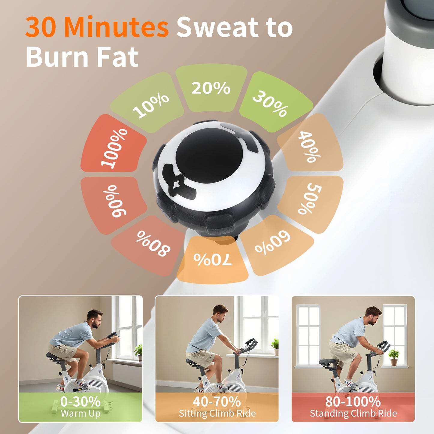 White Indoor Cycling Bike with 5kg Flywheel, Bluetooth App Connectivity (Kinomap), Heart Rate Monitoring, And 150kg Capacity - LCD Display for Speed, Calories, Time, Distance