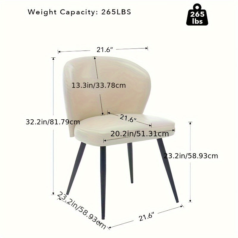 Eetkamerstoel – Stoel – Kuipstoel – Armstoel – Designstoel – Set van 2 – Beige – Synthetisch Leder – Ergonomisch Schuimzitvlak – Metaal Onderstel Met Hoge Draagkracht
