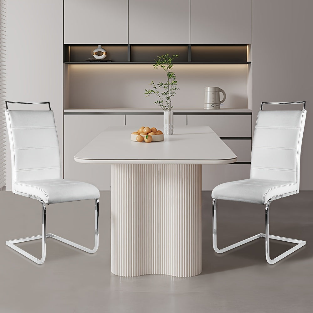 Eetkamerstoelen Set 2 Stuks – Stoelen – Keukenstoelen – Barkrukken – Bijzetstoelen – Moderne Witte Armless Stoelen – Gebogen Rugleuning – PU Kunstleer & Roestvrijstalen Frame – Zacht Gevuld – Max 150kg Draagkracht