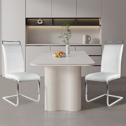 Eetkamerstoelen Set 2 Stuks – Stoelen – Keukenstoelen – Barkrukken – Bijzetstoelen – Moderne Witte Armless Stoelen – Gebogen Rugleuning – PU Kunstleer & Roestvrijstalen Frame – Zacht Gevuld – Max 150kg Draagkracht