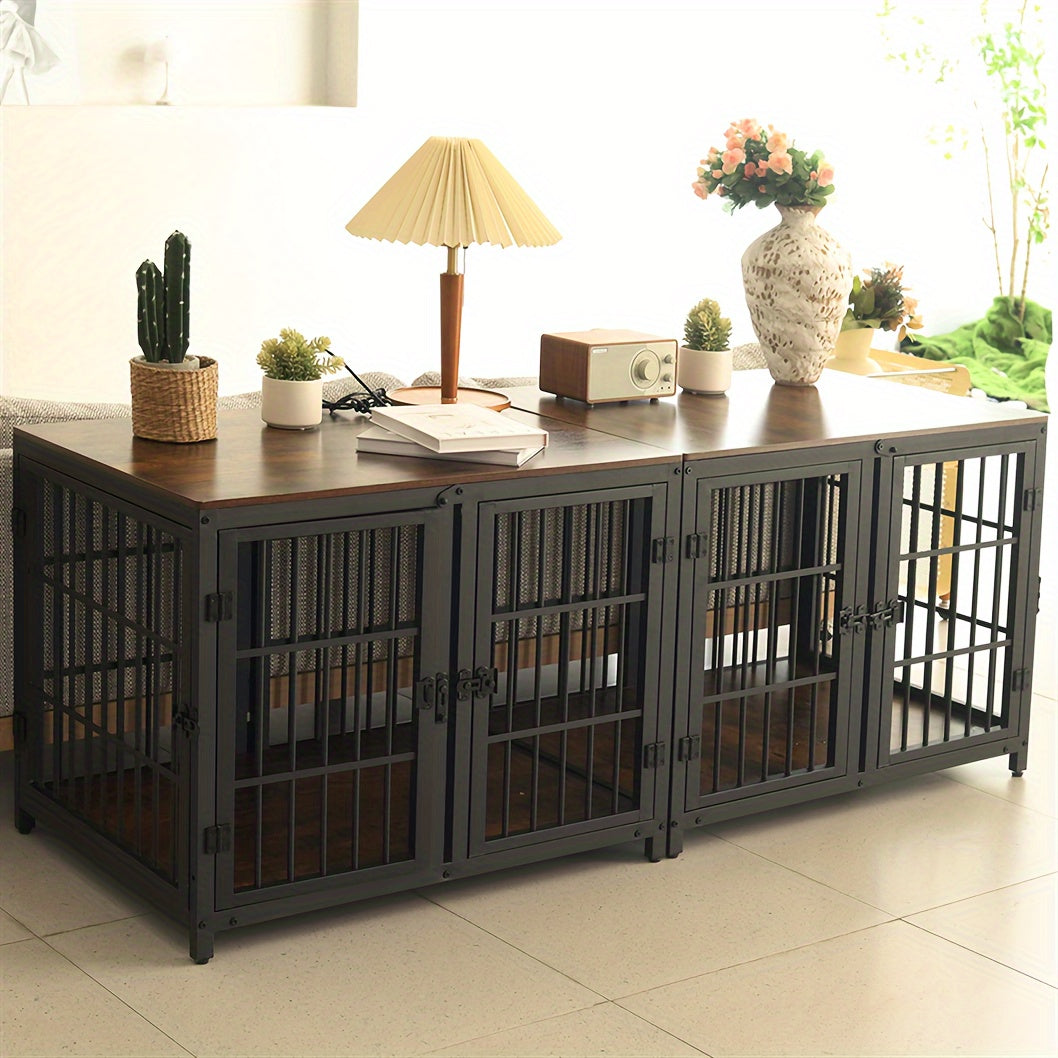 Hondenbench – Hondenkooi – Hondenhok – Dierenbench – Meubelbench – Meubelstijl – Metalen Frame – MDF Hout – 4 Deuren Met Slot – Geschikt Voor Kleine Tot Middelgrote Honden