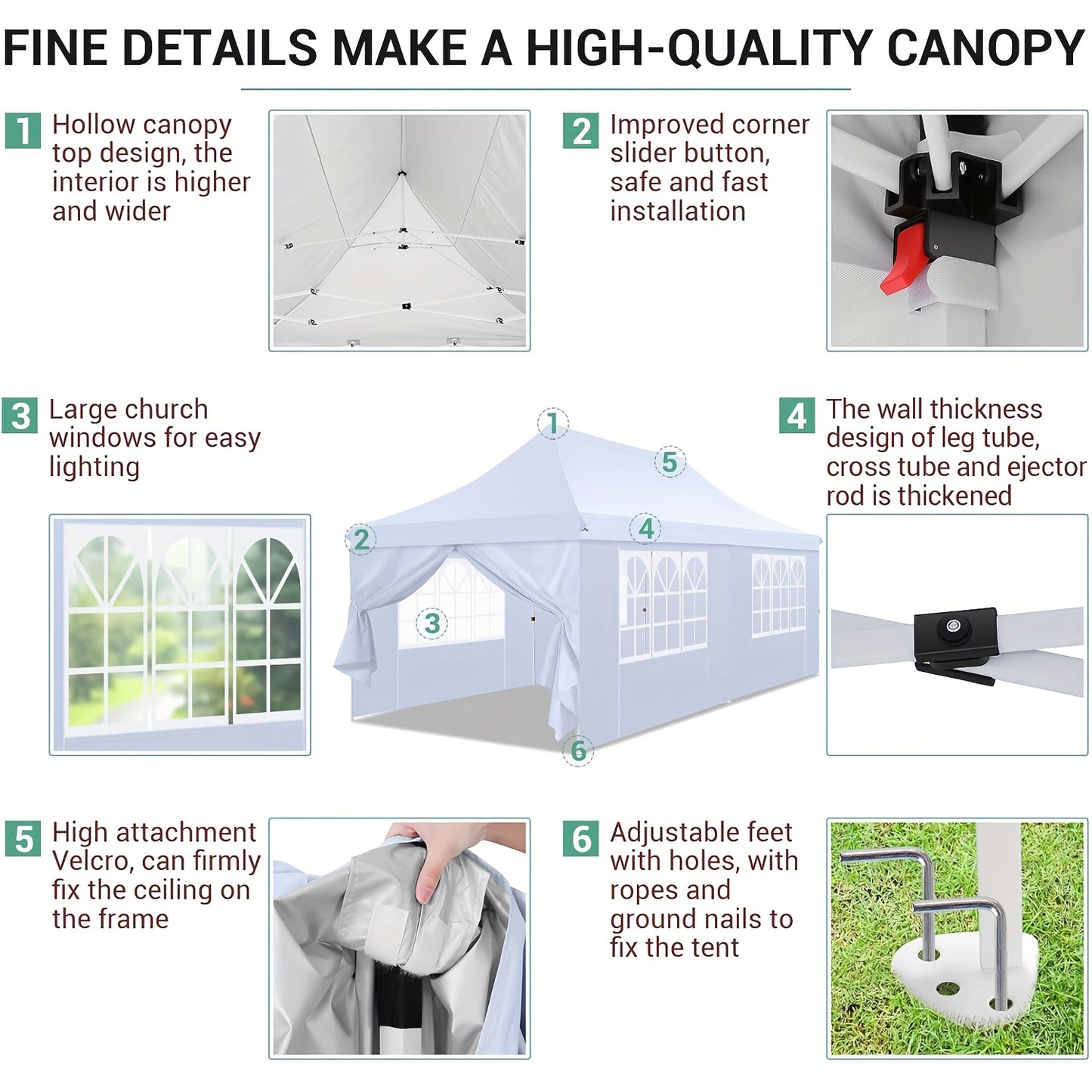 Pop-Up Partytent – Partytent 3x6 Meter – Buitentent – Feesttent – Ruim 18 m² – Stevig Alloy Frame – 6 Afneembare Zijwanden - QUORE