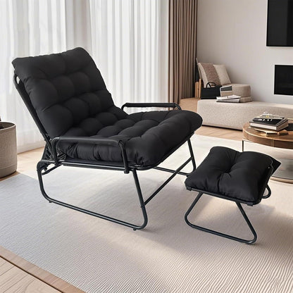 Relaxstoel – Relaxfauteuil – Lounge Stoel – Verstelbare Fauteuil – Schommelstoel – Ergonomische Armleuningen – Stevig Metalen Frame – Zacht Gevoerd Zitkussen – Draagbaar Binnen Buiten – Grijs/Zwart