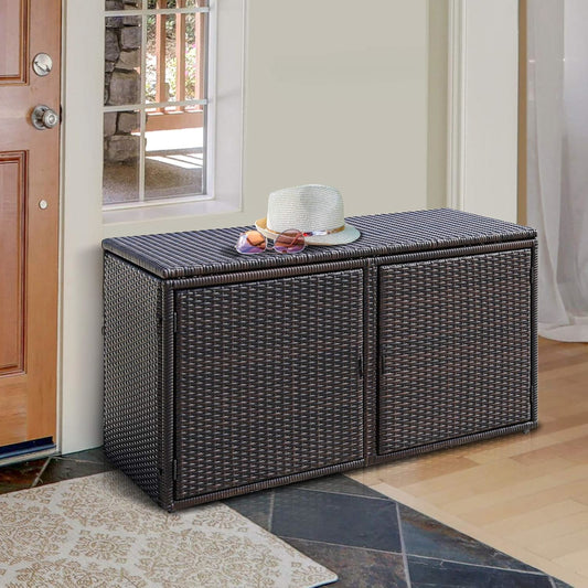 Opbergbox – Opbergkist – Opbergkrat – Opbergcontainer – Opbergbak – PE Rattan – Waterbestendig – Stevig tot 80 kg met Deksel en Binnenplanken