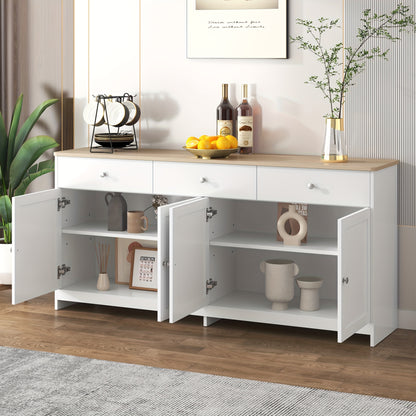 Sideboard, Sideboard, Organiser, Four Doors with Three Drawers, for Living And Dining Room. White, 160*37*75 Cm