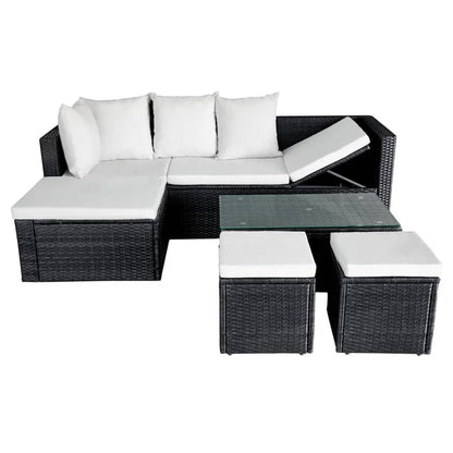 Loungeset – Tuinmeubelset – Loungeset Balkon – Loungeset Hoekbank – Loungeset Poly Rattan – Bruin – Weerbestendig PE Rattan – Uitneembare Wasbare Kussenhoezen