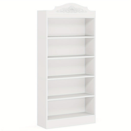 Boekenkast – Boekplank – Boekenrek – Opbergkast – Boekenschap – Slank en Ruim – 185 cm Hoog – 5 Stevige Planken – Houten Constructie – Wit