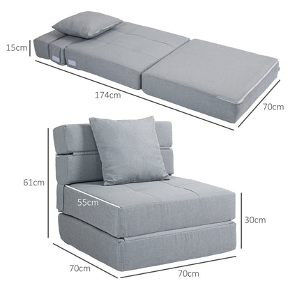 Slaapstoel – Slaapbank – Zetelbed – Logeerbed – Slaapfauteuil – 2-in-1 Opvouwbaar Design – Comfortabel Zacht Kussen – Lichtgrijs – Draagvermogen Tot 100 kg
