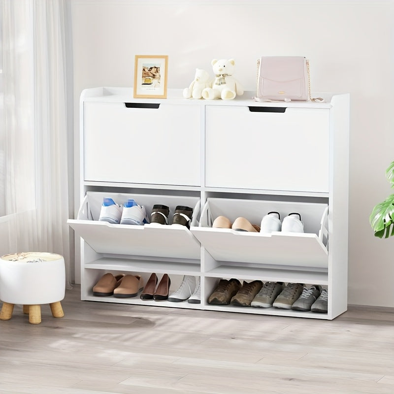 Schoenenkast – Schoenenrek – Schoenenopberger – Opbergkast – Halmeubel – Hout – Wit – 4 Klapladen – Ruime Opbergruimte